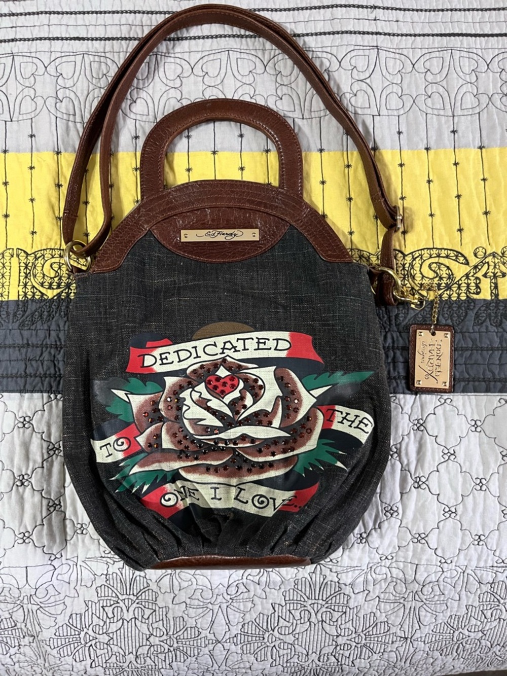 Vintage Ed Hardy Black & Brown Rose-Graphic Bag